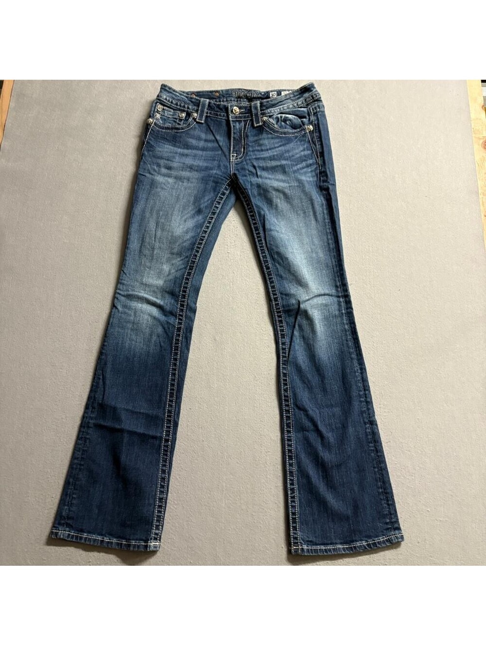 Miss Me Signature Bootcut Jeans Womens Size 30 Dark Wash Fleur De Lis